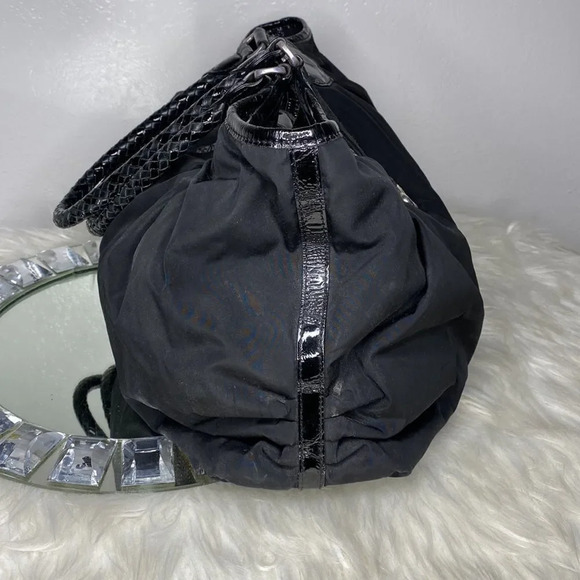 Brighton Black Nylon Shoulder Bag With Silver Buckle Leather Trim and Detail - Picture 2 of 12